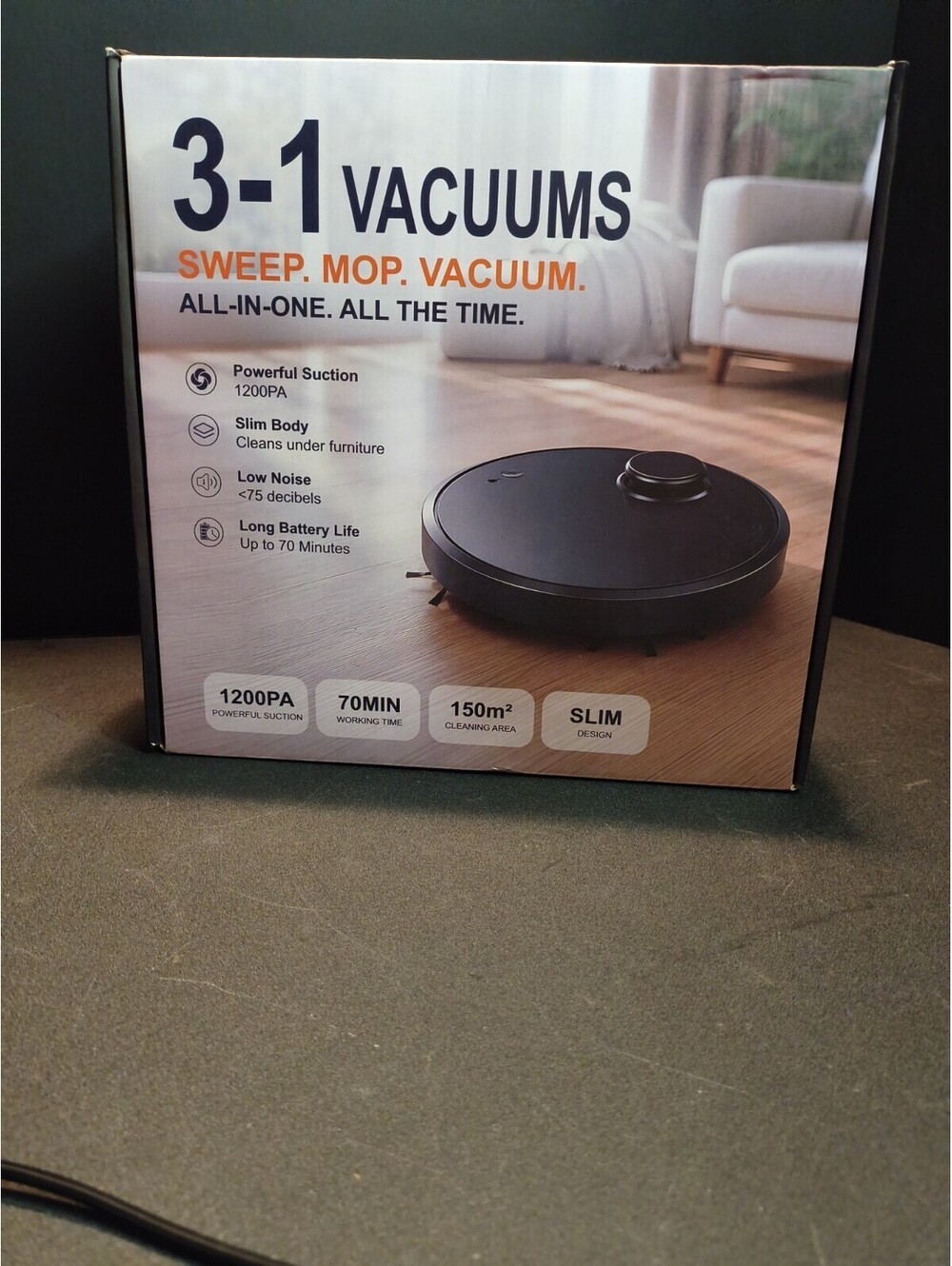 3-in-1 Robotic Sweep Vacuum Mop Cleaner - Black
